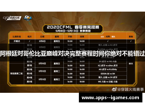 阿根廷对哥伦比亚巅峰对决完整赛程时间你绝对不能错过